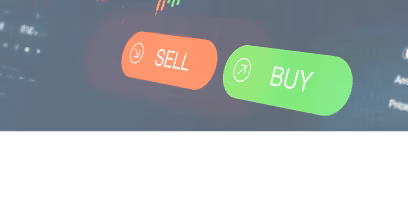 Gráfico de trading superpuesto con botones verdes de compra y rojos de venta, representando el trading de opciones